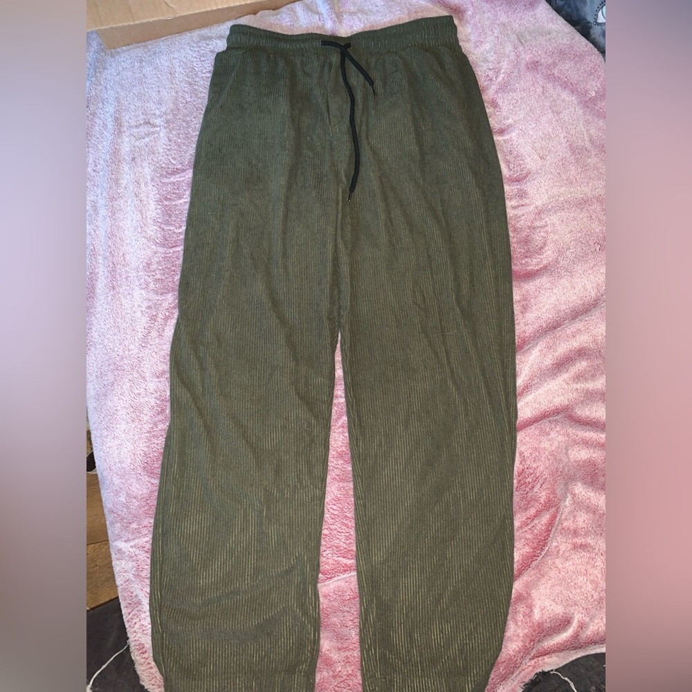 Breathable unisex green corduroy sweatpants Size M